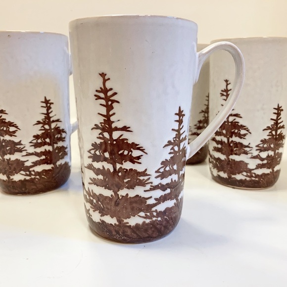6 Handmade Rustic Pottery Pine Tree Forest Mugs - Picture 1 of 9